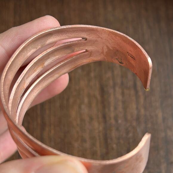 Vintage Wide Three Band Solid Copper Cuff Bracelet - Picture 6 of 9